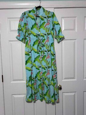 Holly Shae XS/S Puff Sleeve Maxi Dress Flamingo Tropical
